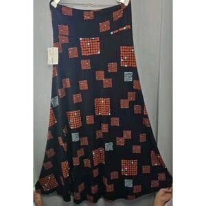 LuLaRoe Maxi Skirt Large Black Orange Geometric Long Pull On New